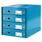 Leitz WOW Click & Store Drawer Cabinet (4 drawers). With thumbholes and label holders. For A4 formats. Blue. 60490036
