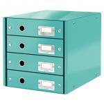 Leitz WOW Click & Store Drawer Cabinet (4 drawers). With thumbholes and label holders. For A4 formats. Ice Blue. 60490051