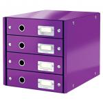 Leitz WOW Click & Store Drawer Cabinet (4 drawers). With thumbholes and label holders. For A4 formats. Purple. 60490062