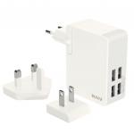 Leitz Complete Traveller USB Wall Charger with 4 USB ports 24 Watt. EU, UK and US plug. For tablets and smartphones. White 62190001