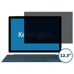 The photo shows a Kensington privacy filter designed for the Microsoft Surface Pro Model 2017. It is black in color and can be removed easily. The filter provides a 2-way privacy screen, ensuring that onlookers cannot see the contents of the screen.