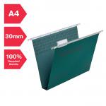 Rexel A4 Suspension Files with Tabs and Inserts for Filing Cabinets, 30mm base, 100% Recycled Manilla, Green, Crystalfile, Pack of 50 70621