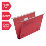 Rexel Foolscap Suspension Files with Tabs and Inserts for Filing Cabinets, 30mm base, 100% Recycled Manilla, Red, Crystalfile Classic, Pack of 50 70622