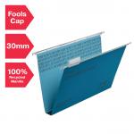 Rexel Foolscap Suspension Files with Tabs and Inserts for Filing Cabinets, 30mm base, 100% Recycled Manilla, Blue, Crystalfile Classic, Pack of 50 70625