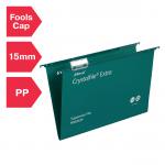 Rexel Foolscap Heavy Duty Suspension Files with Tabs and Inserts for Filing Cabinets, 15mm base, Polypropylene, Green, Crystalfile Extra, Pack of 25 70628
