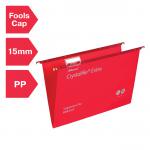 Rexel Foolscap Heavy Duty Suspension Files with Tabs and Inserts for Filing Cabinets, 15mm base, Polypropylene, Red, Crystalfile Extra, Pack of 25 70629