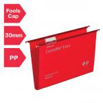 Rexel Foolscap Heavy Duty Suspension Files with Tabs and Inserts for Filing Cabinets, 30mm base, Polypropylene, Red, Crystalfile Extra, Pack of 25 70632