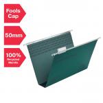 Rexel Foolscap Suspension Files with Tabs and Inserts for Filing Cabinets, 50mm base, 100% Recycled Manilla, Green, Crystalfile Classic, Pack of 50 71750