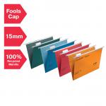 Rexel Foolscap Suspension Files with Tabs and Inserts for Filing Cabinets, 15mm V base, 100% Recycled Manilla, Assorted Colours, Crystalfile Classic, 71784