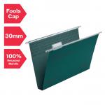 Rexel Foolscap Suspension Files with Tabs and Inserts for Filing Cabinets, 30mm base, 100% Recycled Manilla, Green, Crystalfile Classic, Pack of 50 78041