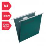 Rexel A4 Suspension Files with Tabs and Inserts for Filing Cabinets, 15mm V base, 100% Recycled Manilla, Green, Crystalfile Classic, Pack of 50 78045
