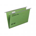 Rexel Foolscap Suspension Files with Tabs and Inserts for Filing Cabinets, 15mm V-base, 100% Recycled Manilla, Green, Multifile Plus, Pack of 20 78102