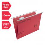 Rexel Foolscap Suspension Files with Tabs and Inserts for Filing Cabinets, 15mm V base, 100% Recycled Manilla, Red, Crystalfile Classic, Pack of 50 78141