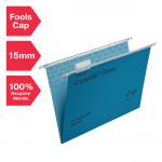 Rexel Foolscap Suspension Files with Tabs and Inserts for Filing Cabinets, 15mm V base, 100% Recycled Manilla, Blue, Crystalfile Classic, Pack of 50 78143