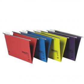 Rexel Foolscap Suspension Files with Tabs and Inserts for Filing Cabinets, 15mm V-base, 100% Recycled Manilla, Assorted Colours, Multifile Plus, Pack 92807