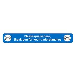 Cheap Stationery Supply of SECO Queue Here Blue Floor Sign 600x80mm with anti-slip laminate Office Statationery