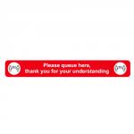 SECO Queue Here Blue Red Sign 600x80mm with anti-slip laminate