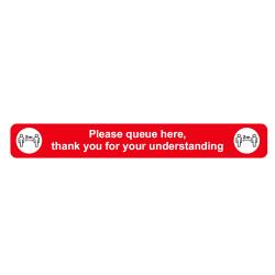 Cheap Stationery Supply of SECO Queue Here Blue Red Sign 600x80mm with anti-slip laminate Office Statationery
