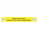 SECO Queue Here Blue Yellow Sign 600x80mm with anti-slip laminate
