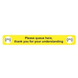 Cheap Stationery Supply of SECO Queue Here Blue Yellow Sign 600x80mm with anti-slip laminate Office Statationery