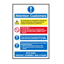 Cheap Stationery Supply of SECO ATTENTION CUSTOMERS Self Adhesive Vinyl Pictogram Sign with Peel and Stick Backing 150x200mm Office Statationery