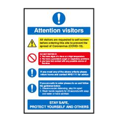 Cheap Stationery Supply of SECO ATTENTION VISITORS Self Adhesive Vinyl Pictogram Sign with Peel and Stick Backing 150x200mm Office Statationery